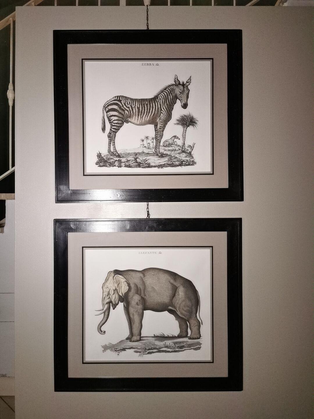 Wood Contemporary Jungle Style Zebra Hand Watercolored Print with Black Coated Frame For Sale