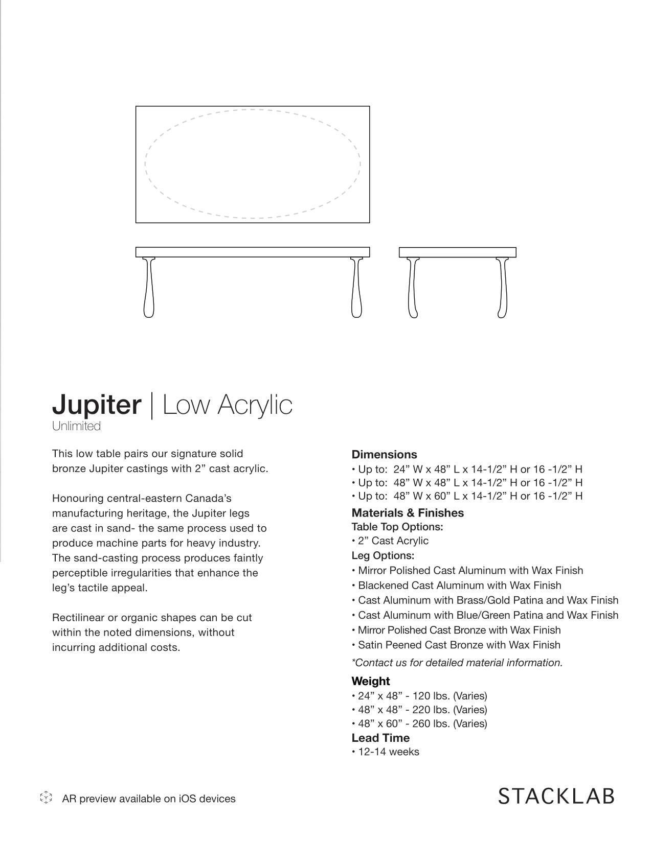 Contemporary Jupiter Low Table Bronze and Cast Acrylic Coffee Table by Stacklab For Sale 1