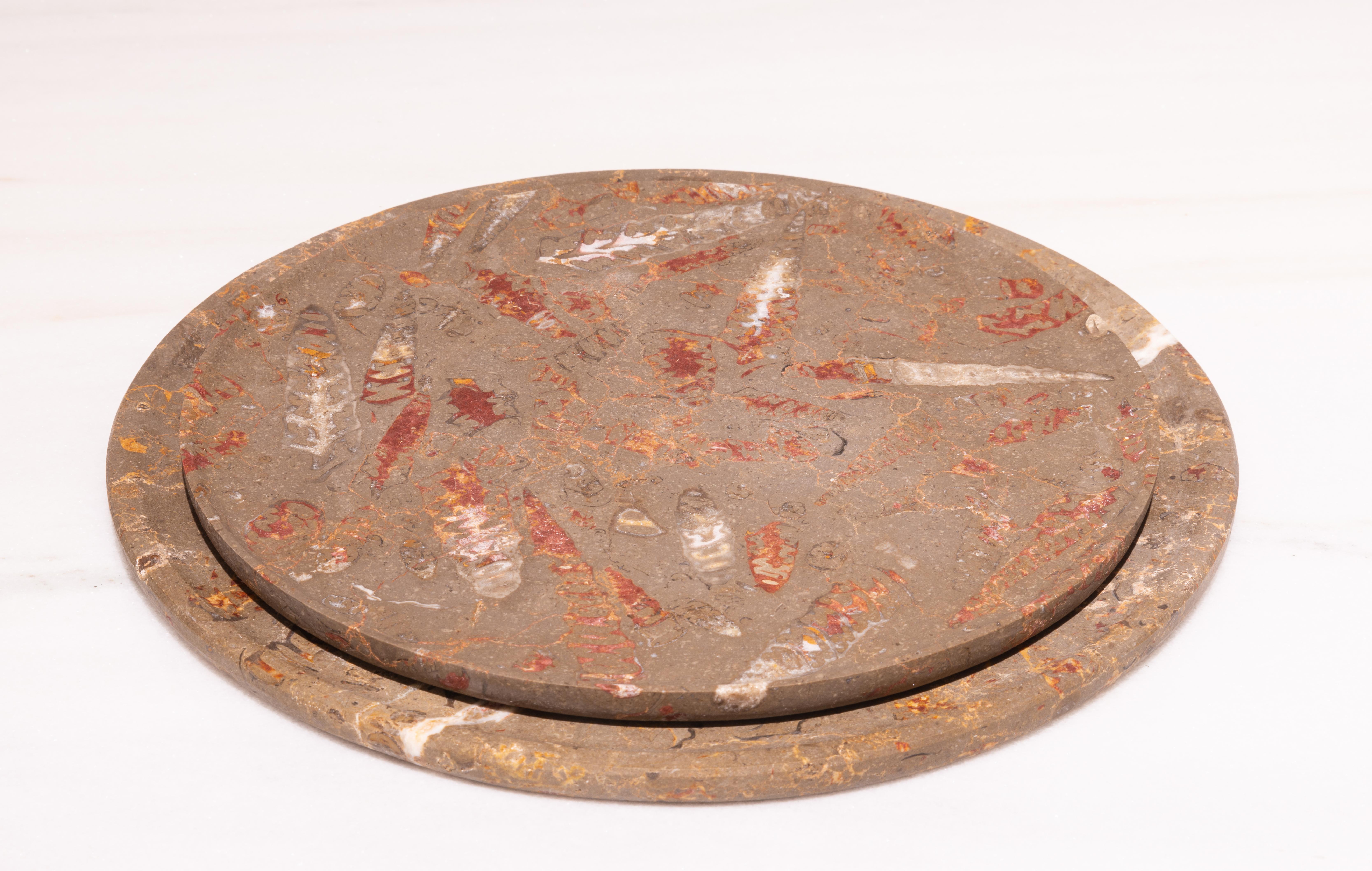 Spanish Aina Contemporary Jurassic Fossil Marble Mare Plate, Living Collection For Sale