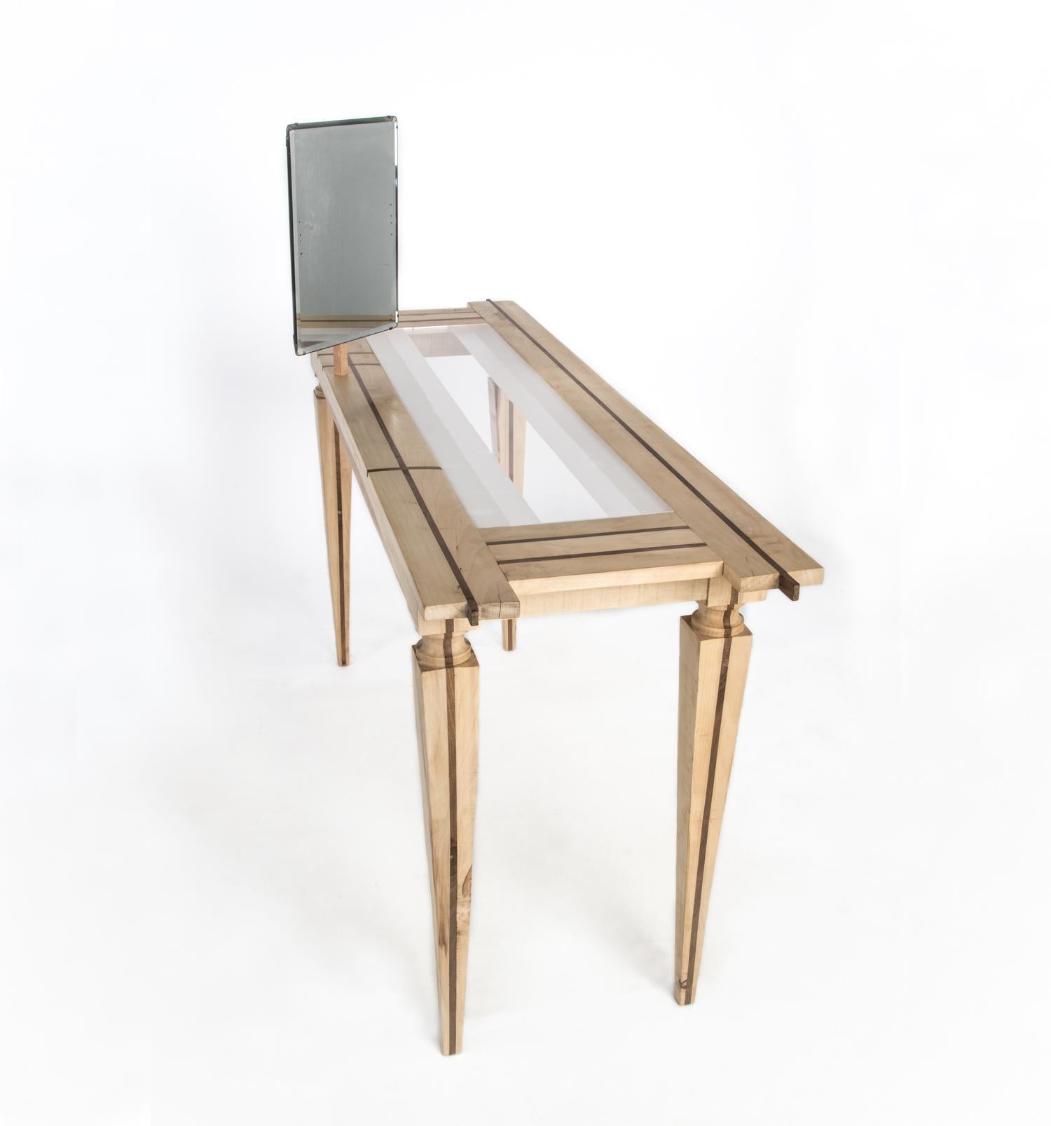 Italian Contemporary Just Contrast Console in Mixed Woods and Acrylic For Sale