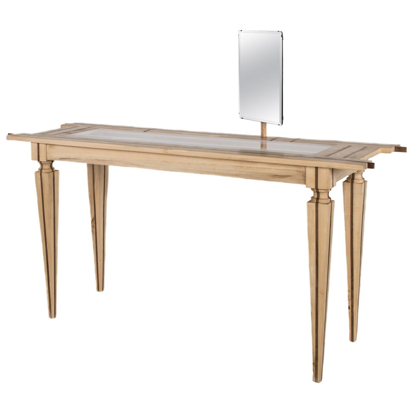 Contemporary Just Contrast Console in Mixed Woods and Acrylic For Sale