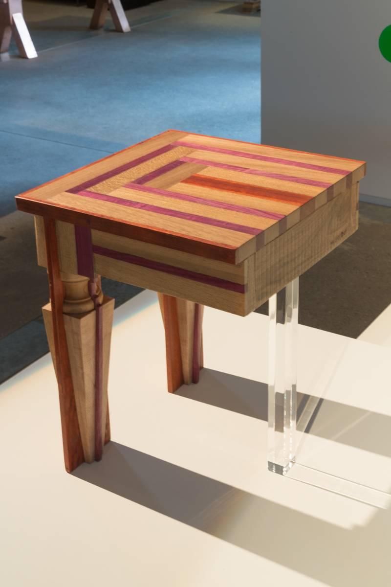 Other Contemporary Just Contrast Side Table in Mixed Woods and Acrylic For Sale