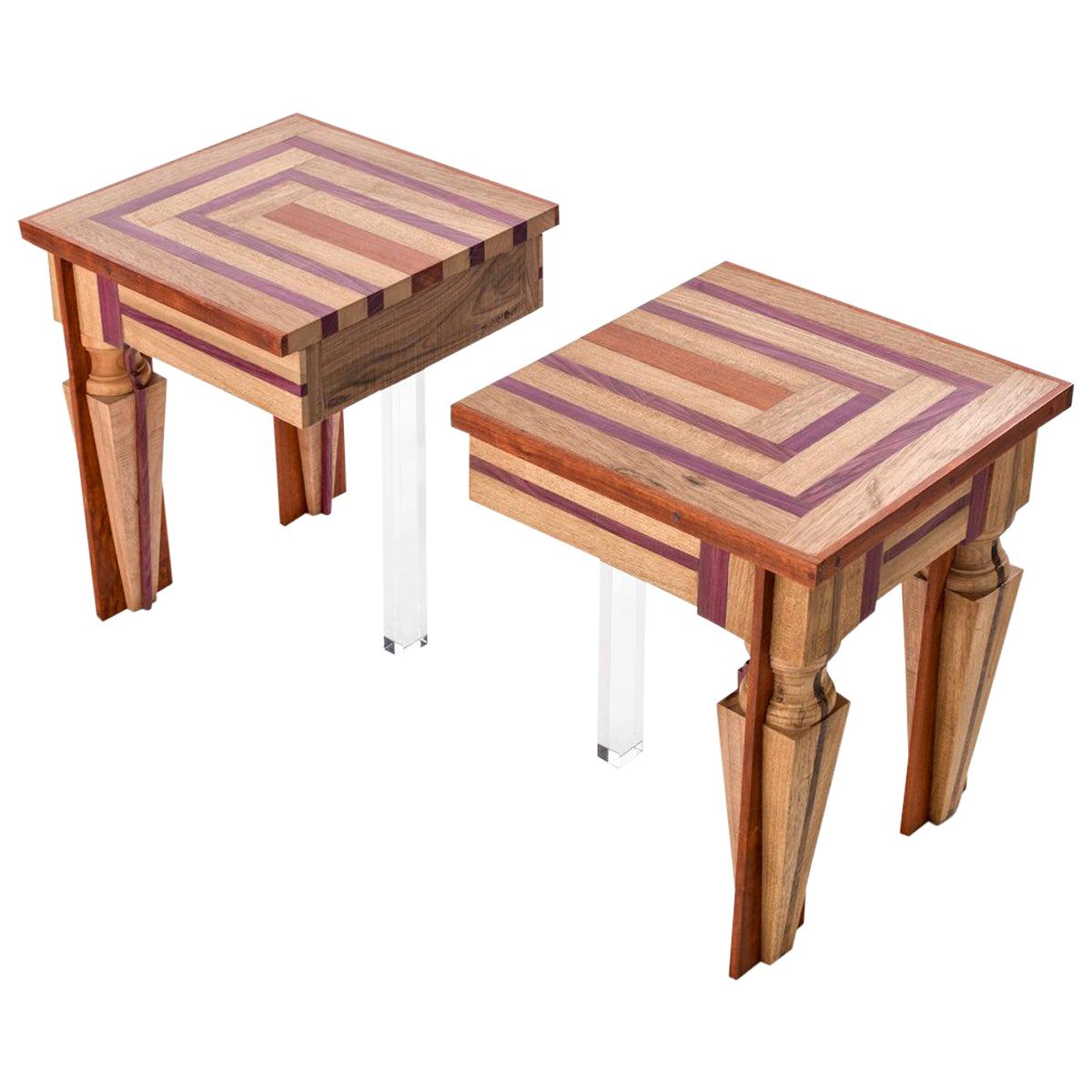 Contemporary Just Contrast Side Table in Mixed Woods and Acrylic For Sale