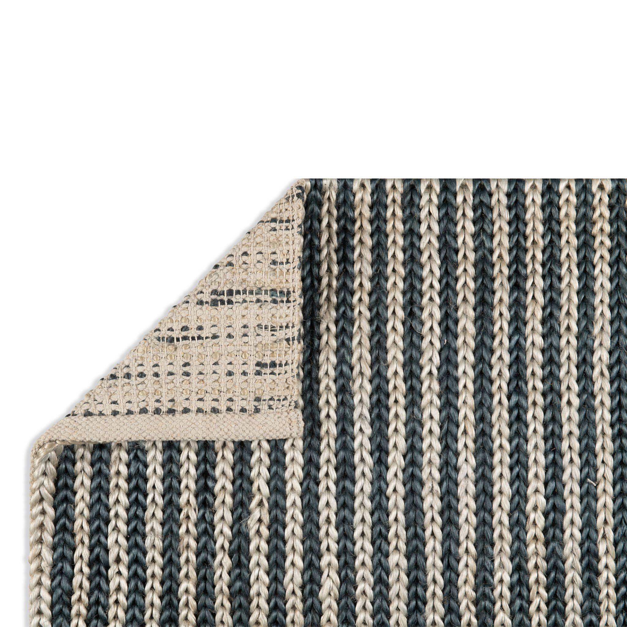 Indien Tapis de course contemporain en jute tressé, 2'6x10', bleu marine et bleu ciel en vente