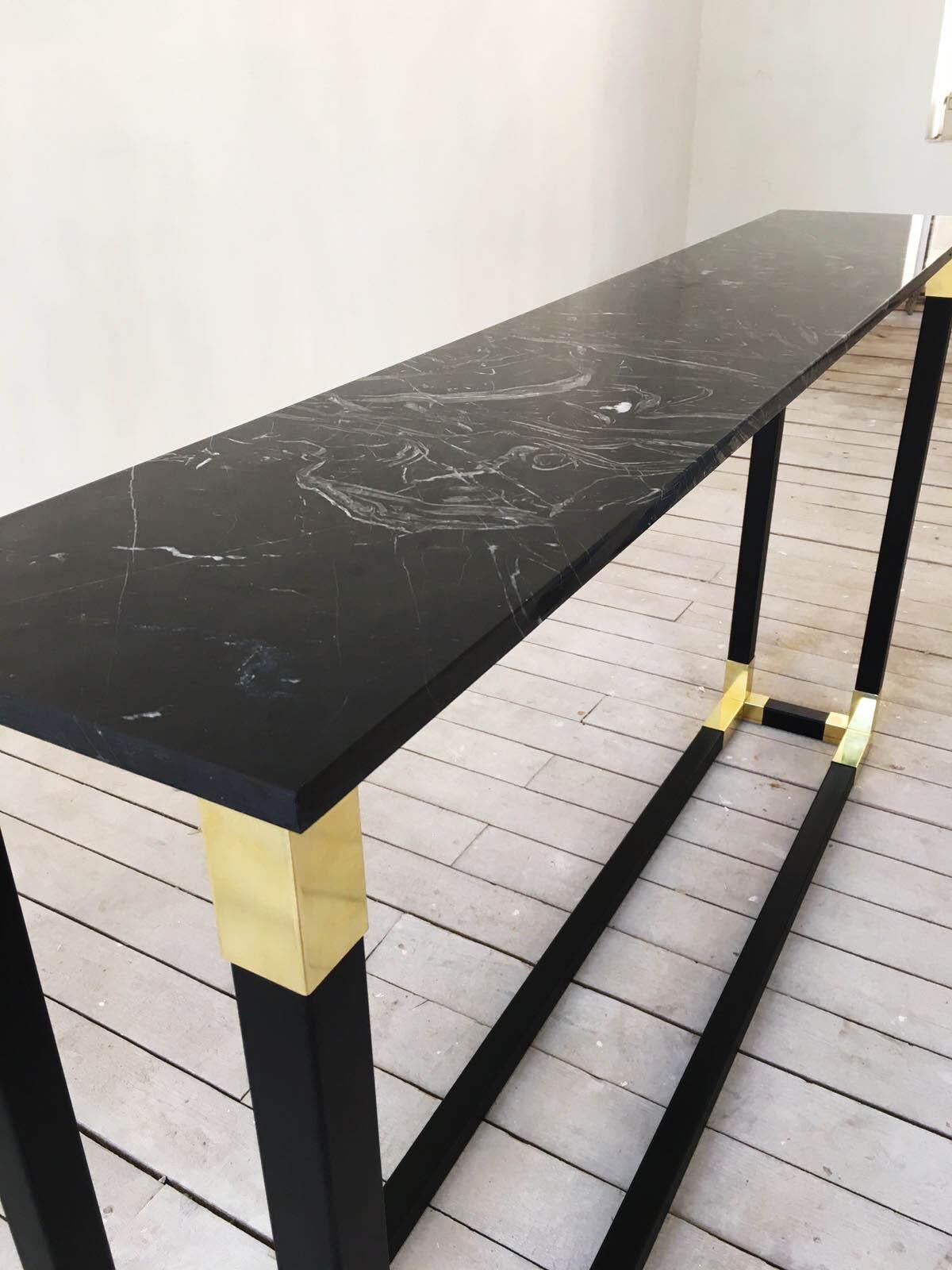 Latvian Contemporary Keflavik Console in Marble, Brass For Sale