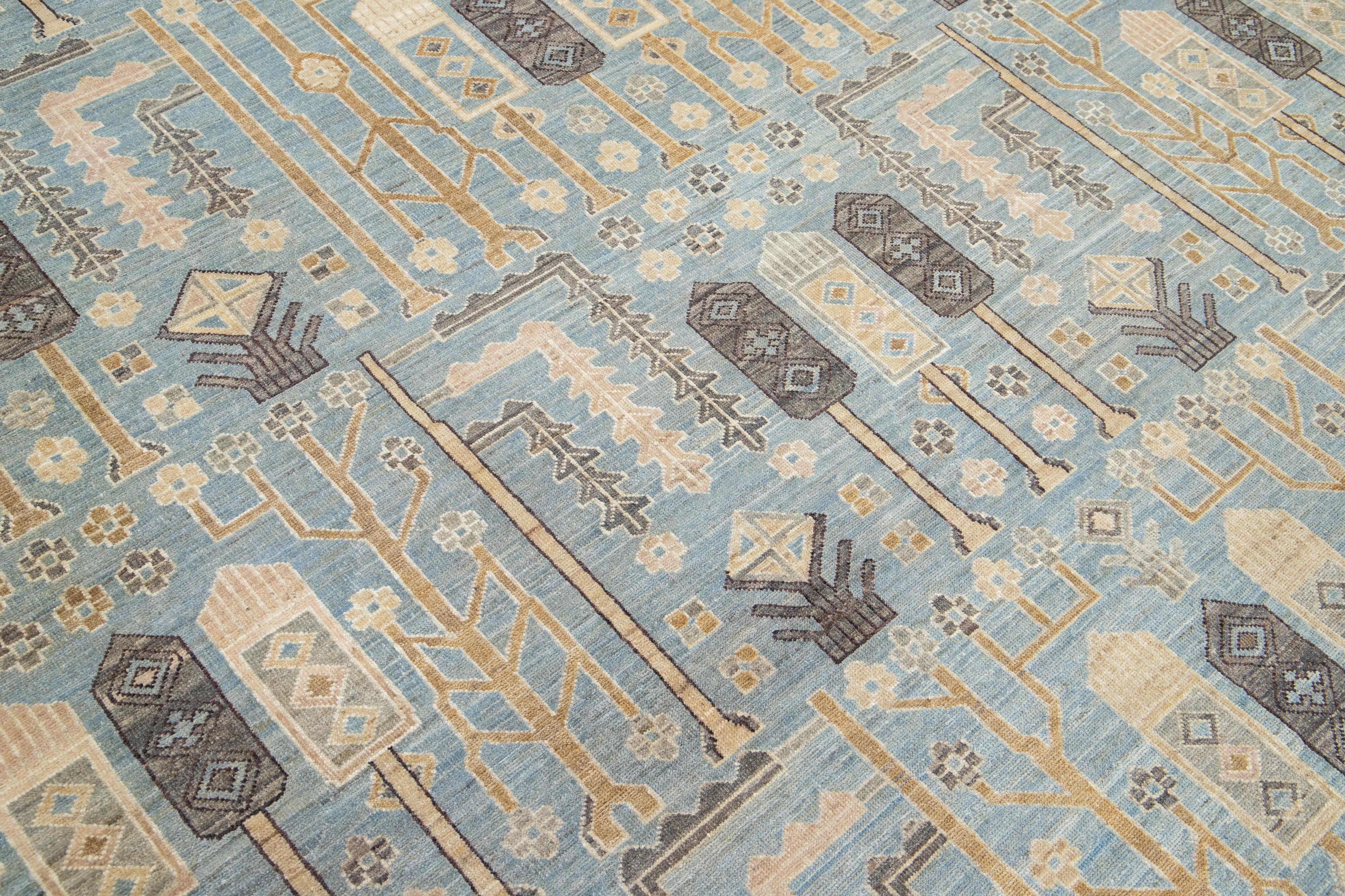 Contemporary Khotan Blue Wool Rug with Allover Geometric Design For Sale 5