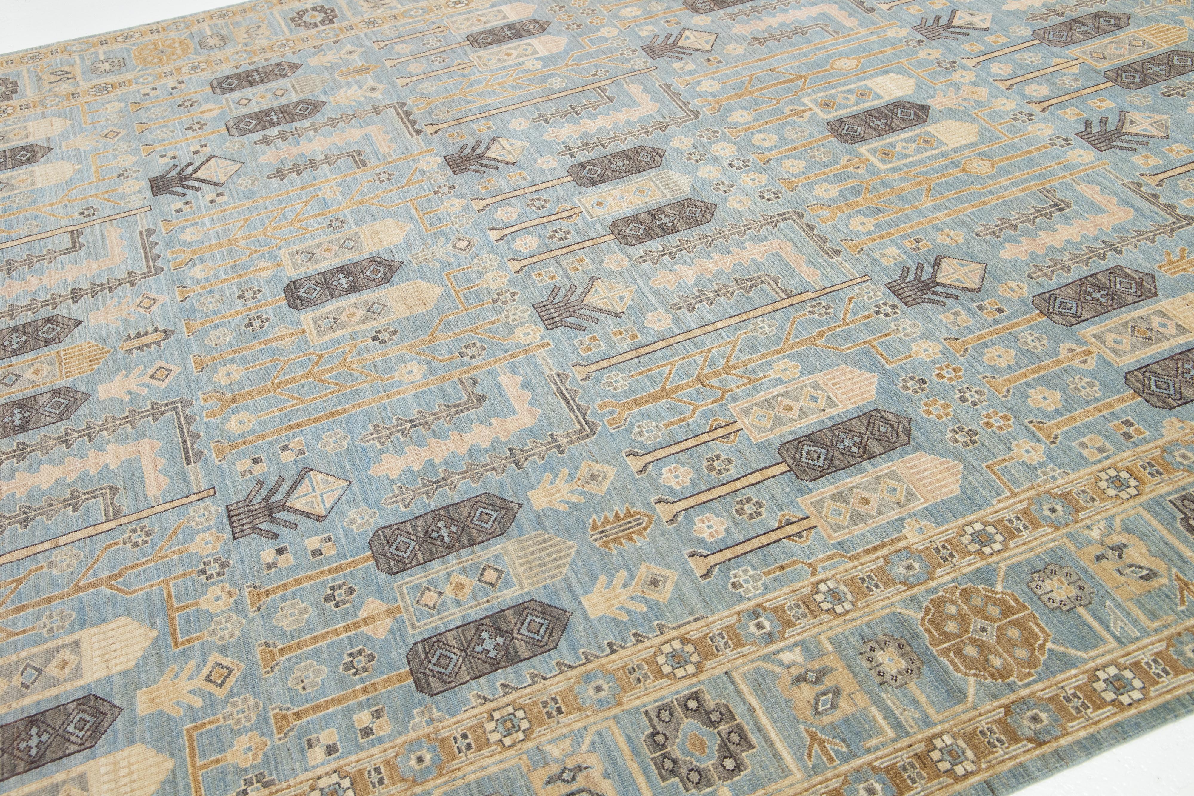 Contemporary Khotan Blue Wool Rug with Allover Geometric Design In New Condition For Sale In Norwalk, CT