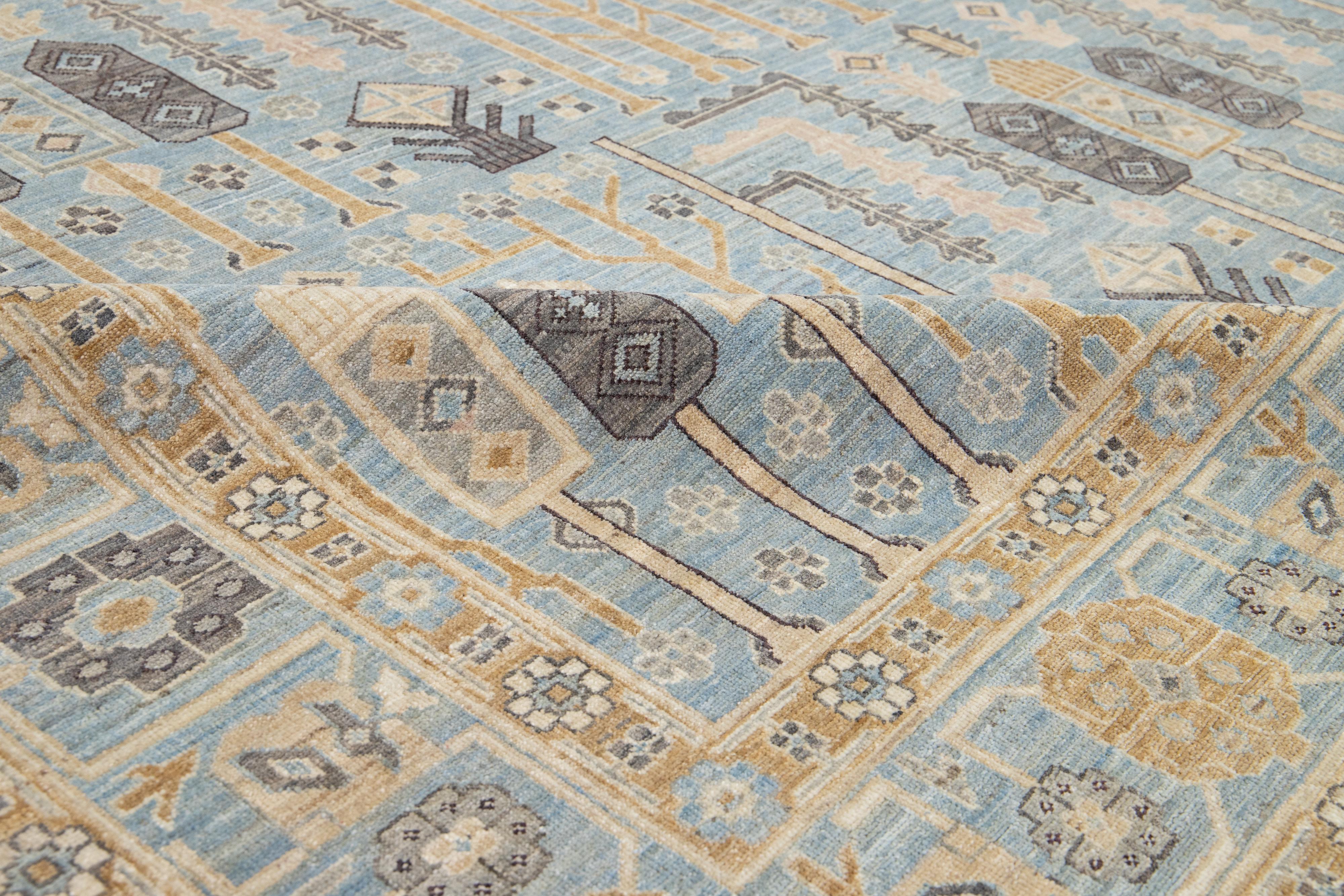 Contemporary Khotan Blue Wool Rug with Allover Geometric Design For Sale 2