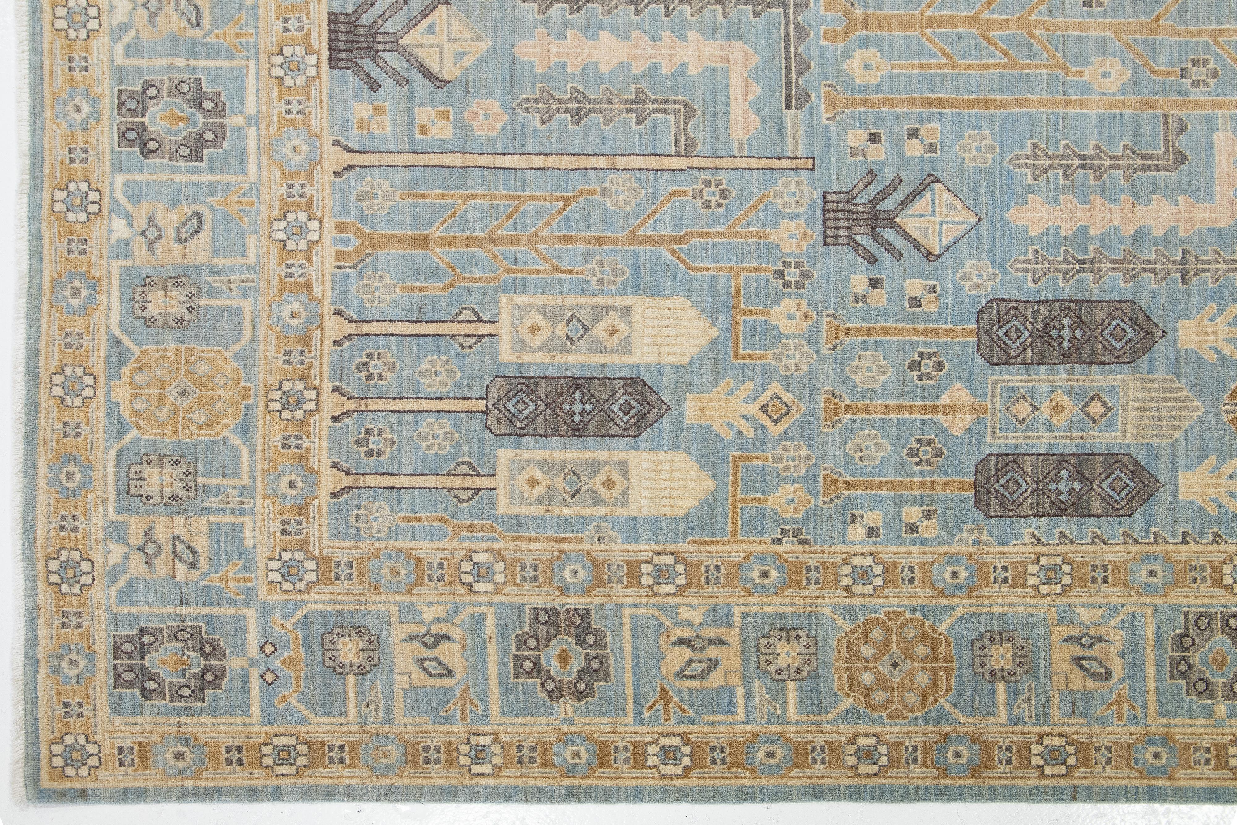 Contemporary Khotan Blue Wool Rug with Allover Geometric Design For Sale 3