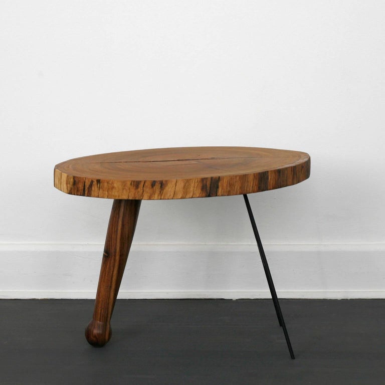 Contemporary Kiaat Wood Coffee Table in Oiled Finish with Steel Base