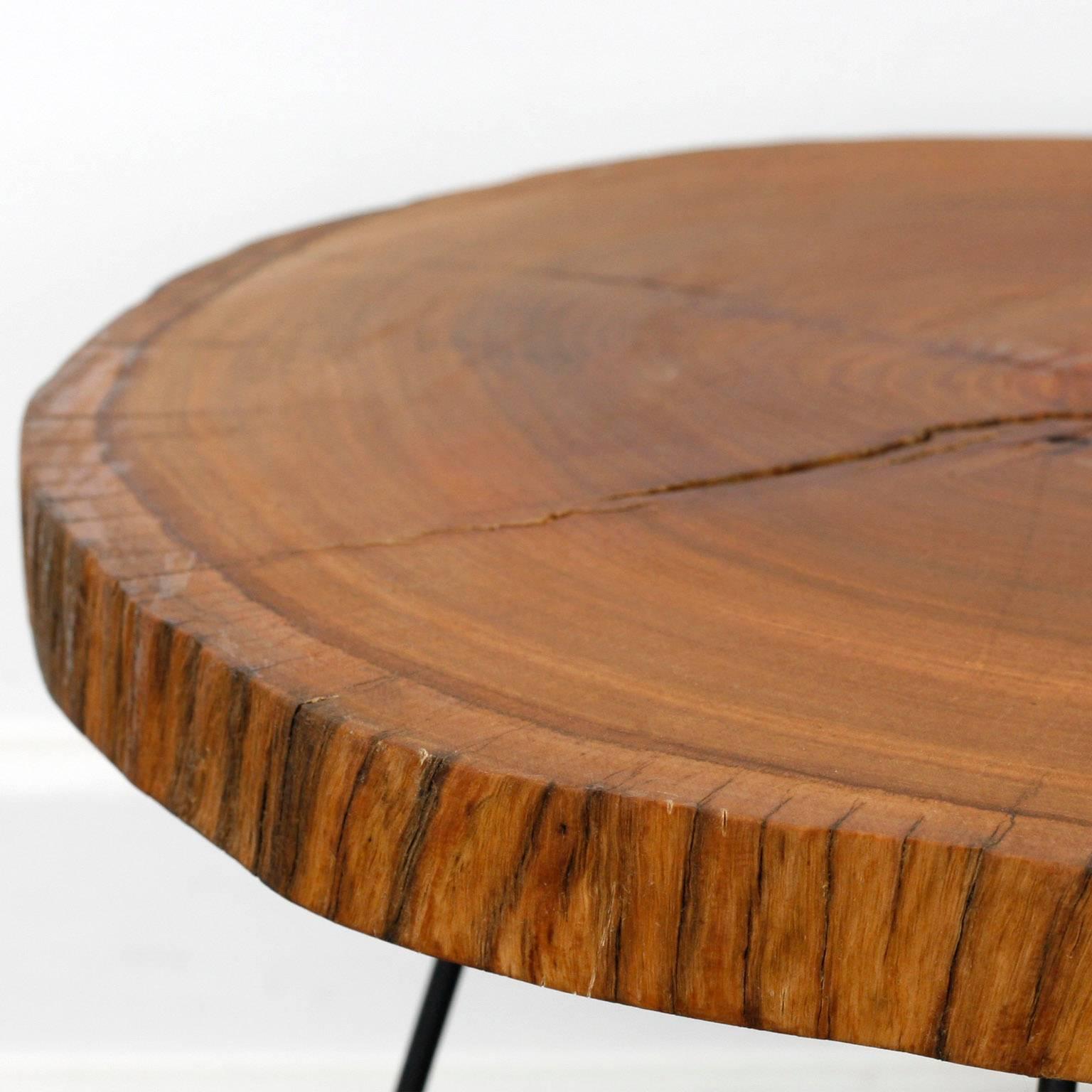 South African Contemporary Kiaat Wood Coffee Table in Oiled Finish with Steel Base For Sale