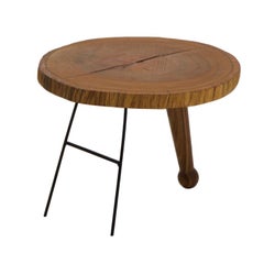 Contemporary Kiaat Wood Coffee Table in Oiled Finish with Steel Base