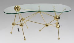 Contemporary Kidney Shaped Glass Table by Eichholtz with Gold Frame
