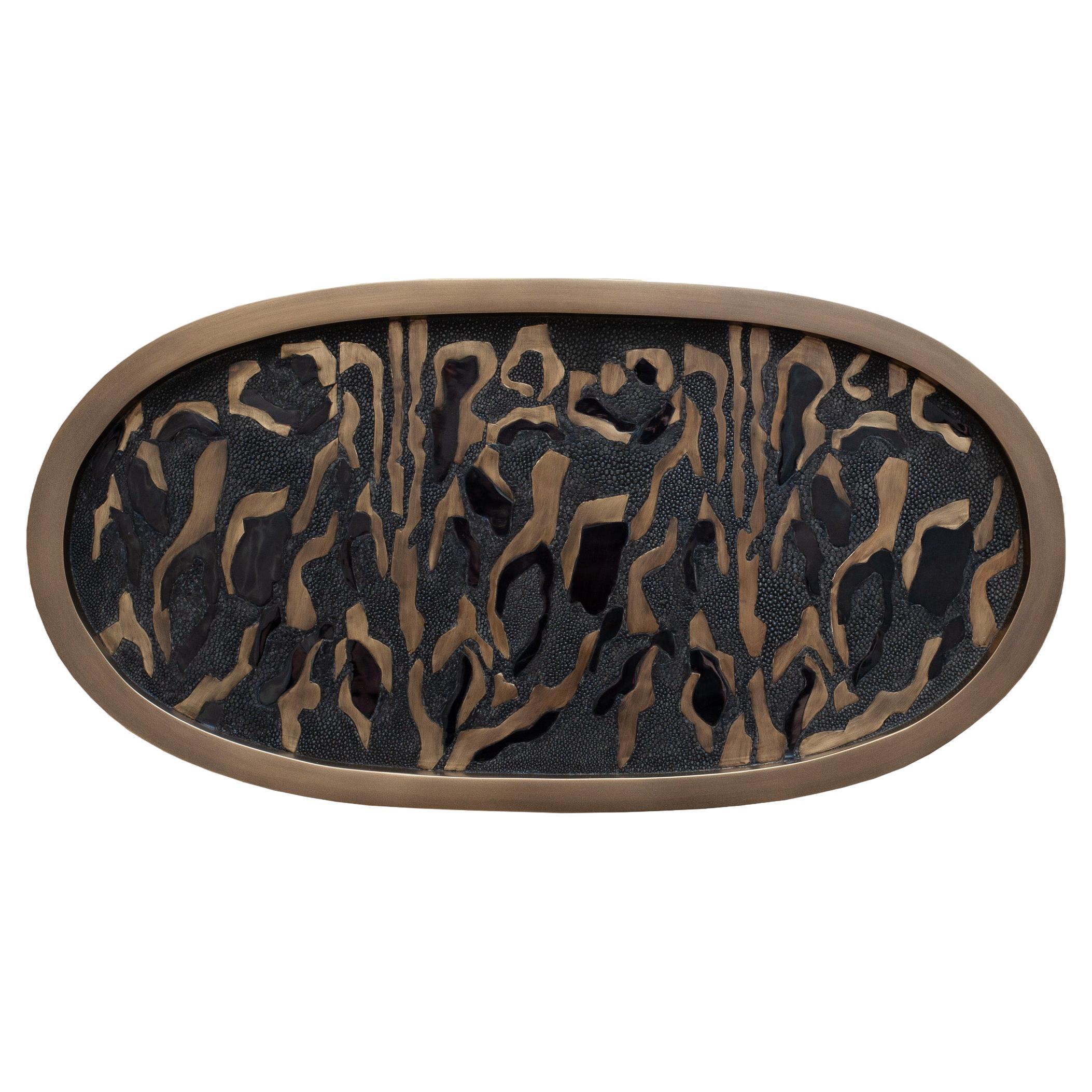 Contemporary Kifu Paris Leopard Tray with Inlaid Brass, Shagreen and Penshell For Sale