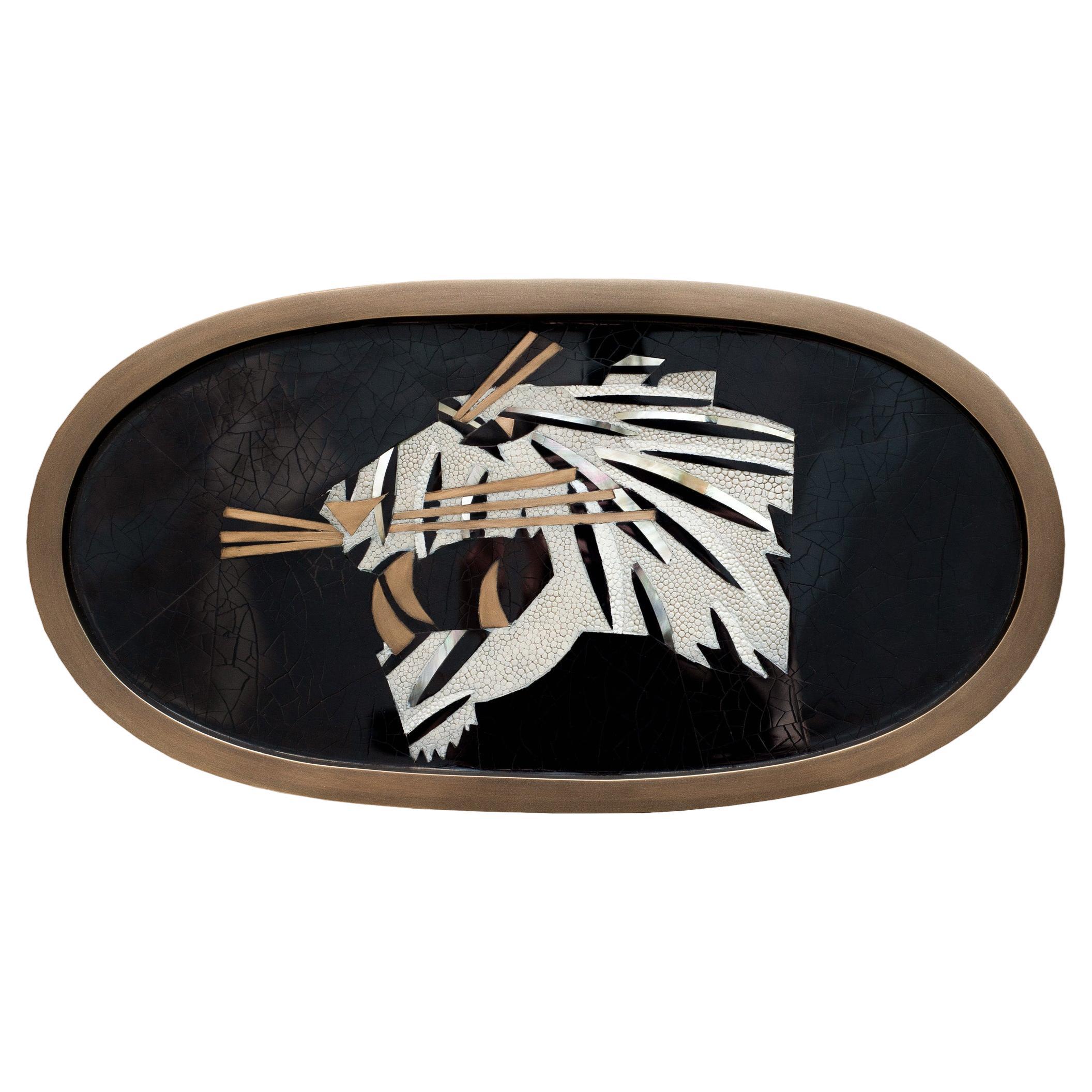 Contemporary Kifu Paris Panther Tray with Inlaid Brass, Shagreen and Penshell For Sale