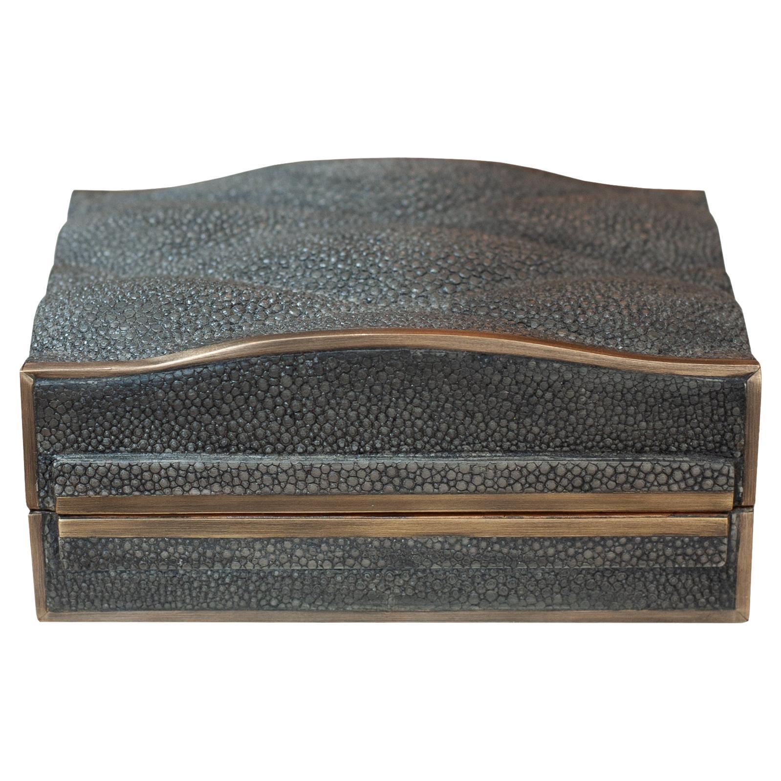 Contemporary Kifu Paris Quilted Charcoal Shagreen Box For Sale