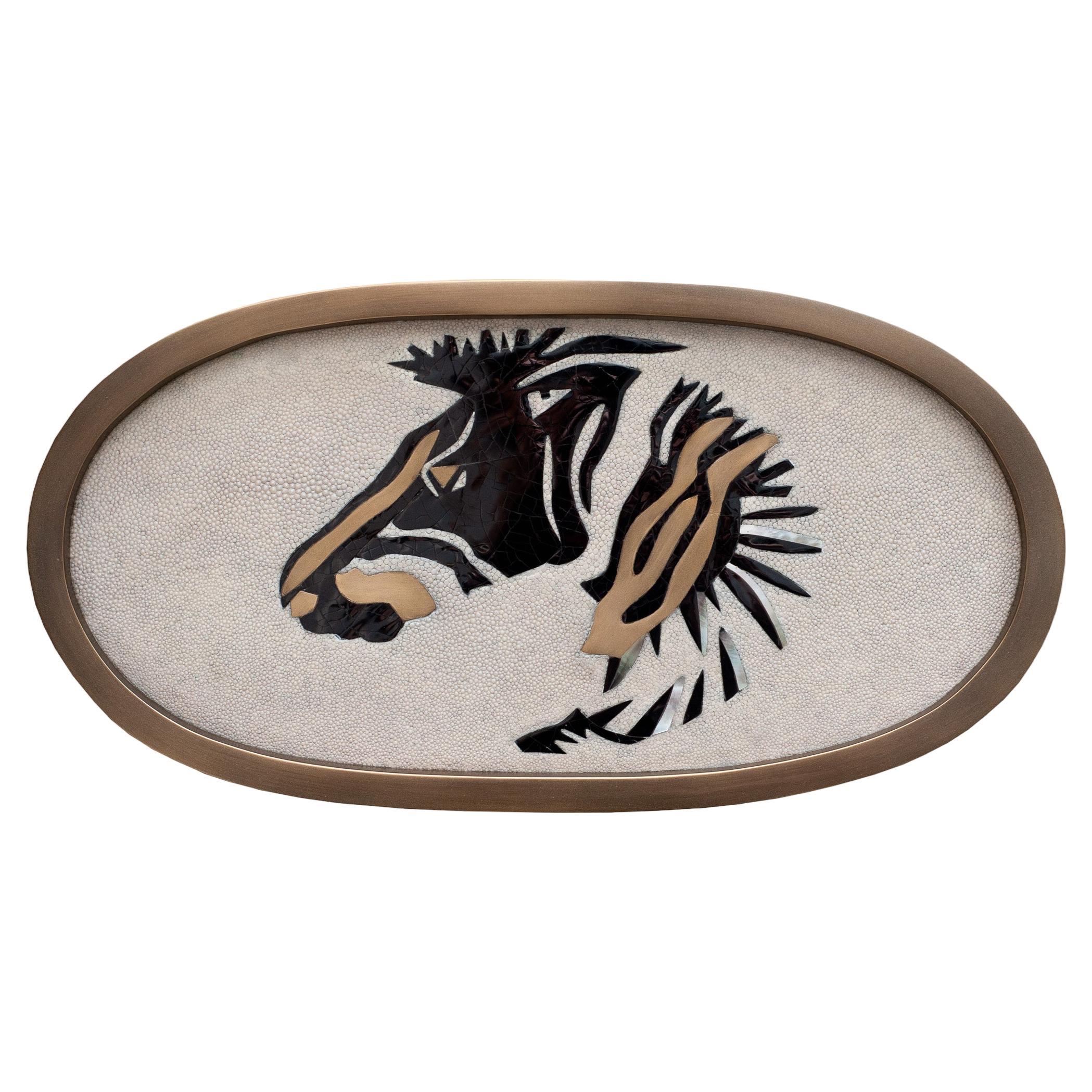 Contemporary Kifu Paris Zebra Tablett mit Intarsien aus Messing, Shagreen und Penshell