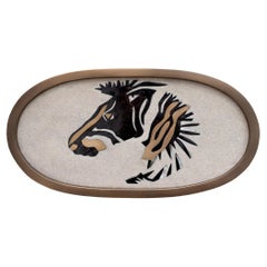 Contemporary Kifu Paris Zebra Tray with Inlaid Brass, Shagreen and Penshell