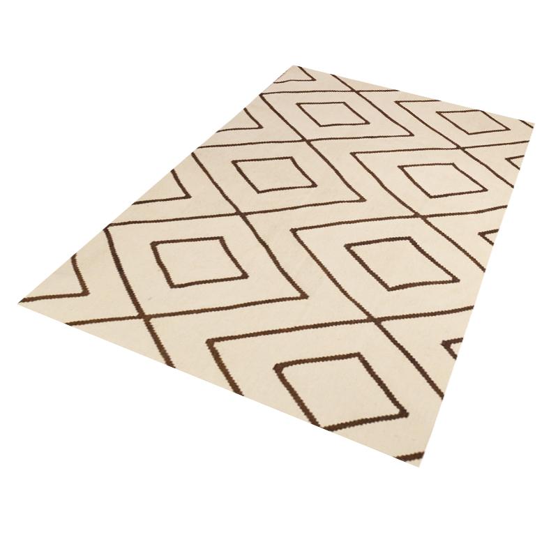 Hand-Woven Contemporary Kilim, Beige and Brown Geometric Design. 1.80 x 1.30 m.