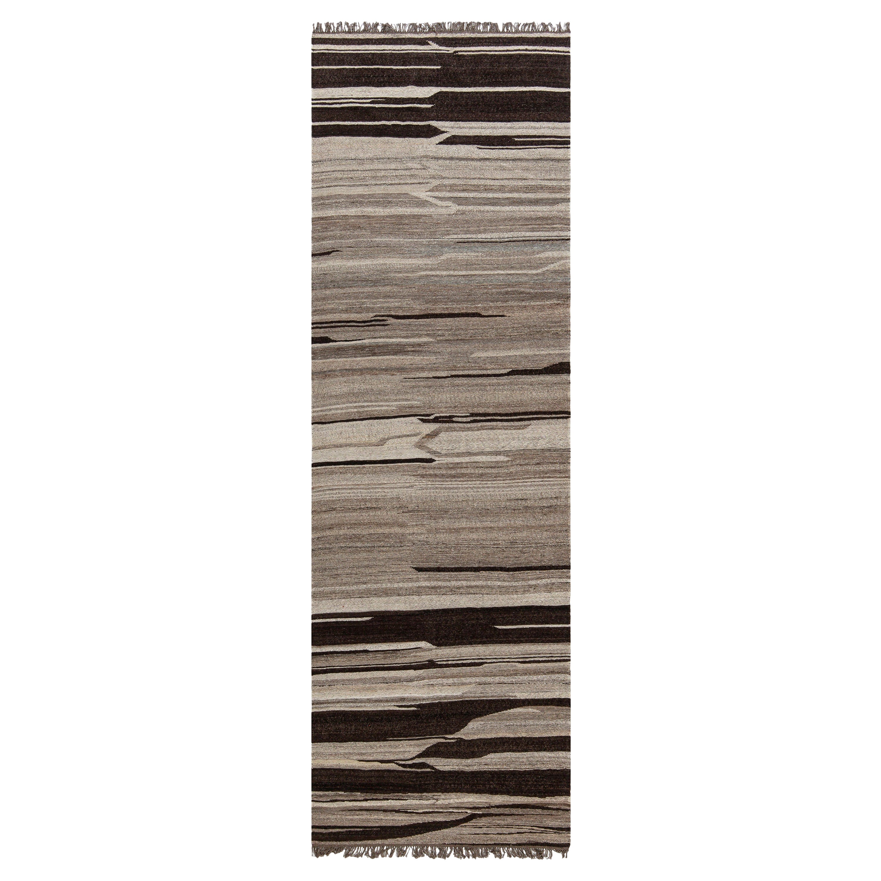 Contemporary Kilim Beige, Brown Runner by Doris Leslie Blau en venta