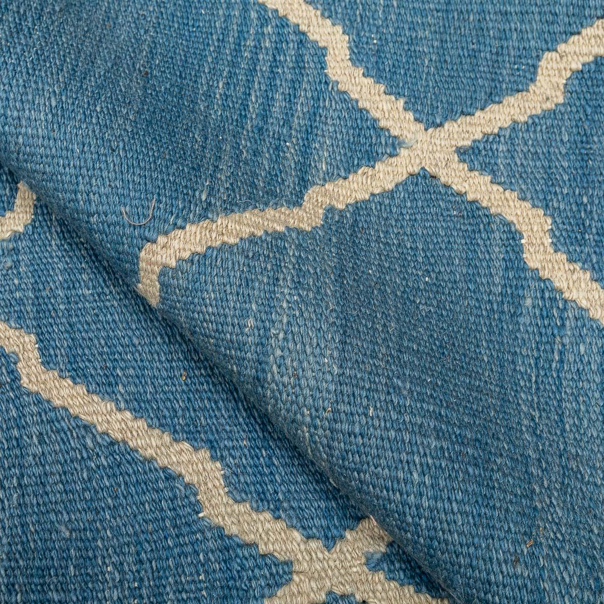 Contemporary Kilim, Blue and White Geometric Design. 4