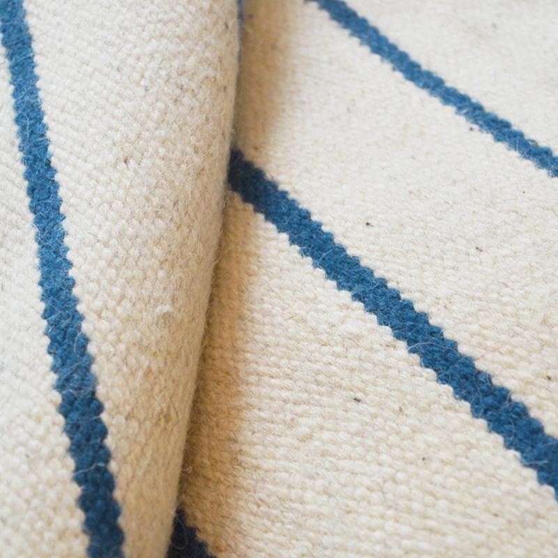 Hand-Woven Contemporary Kilim, Blue and White Lines Design For Sale