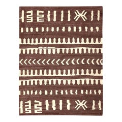 Contemporary Kilim, Brown and Beige African Flat-Weave, Ethnic and Tribal Design