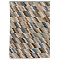 Contemporary Kilim Flatweave Multicolor Geometric Abstract Wool Rug