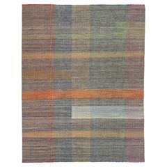 Contemporary Kilim Flatweave Multicolored Wool rug With Geometric Pattern