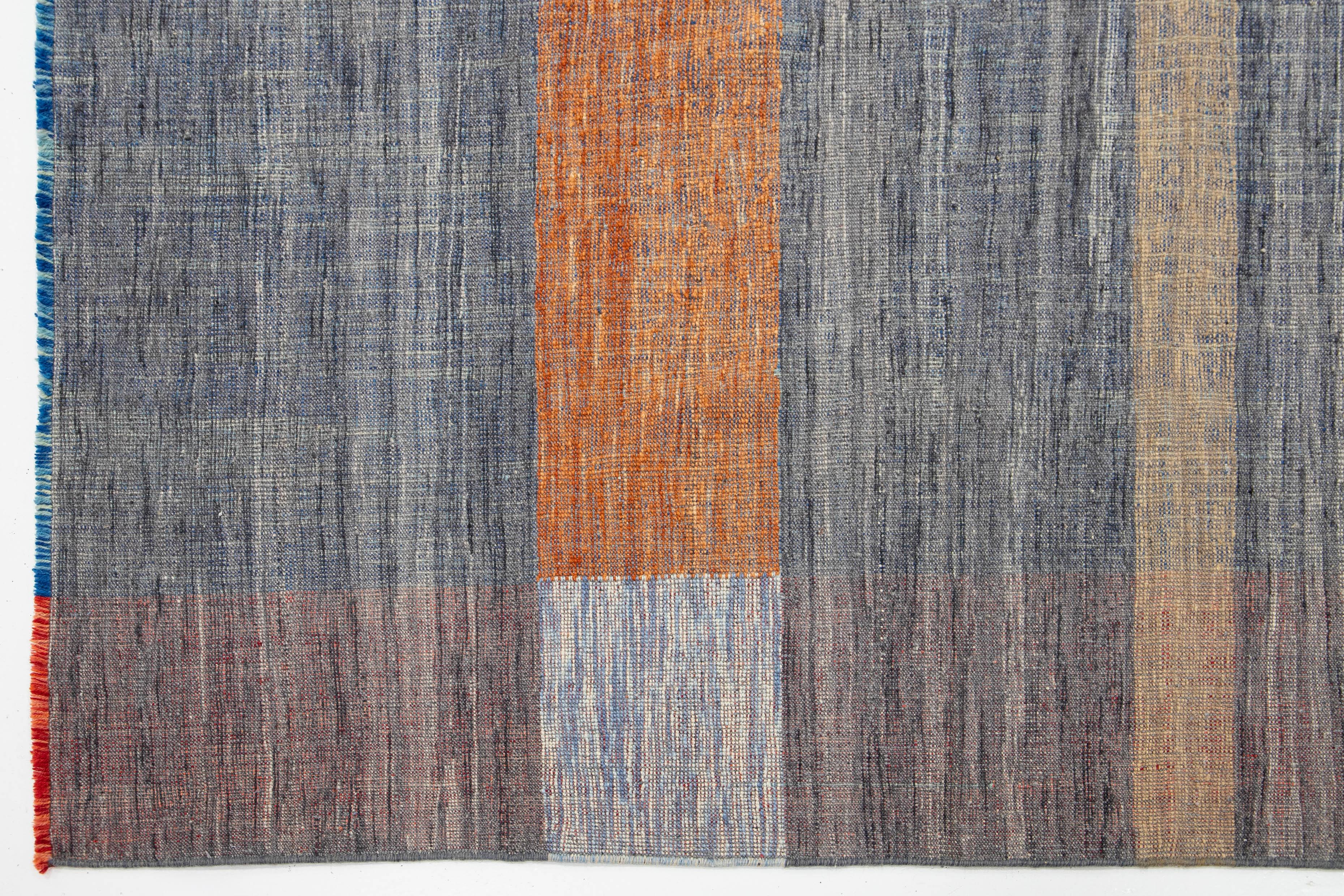 Contemporary Kilim Flatweave Wool Rug Featuring a Vibrant Geometric Design In New Condition For Sale In Norwalk, CT