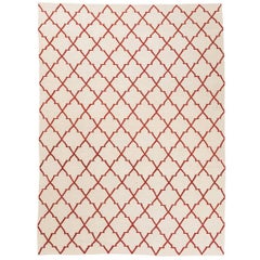 Contemporary Kilim, Geometric Design with Red and Beige Colors