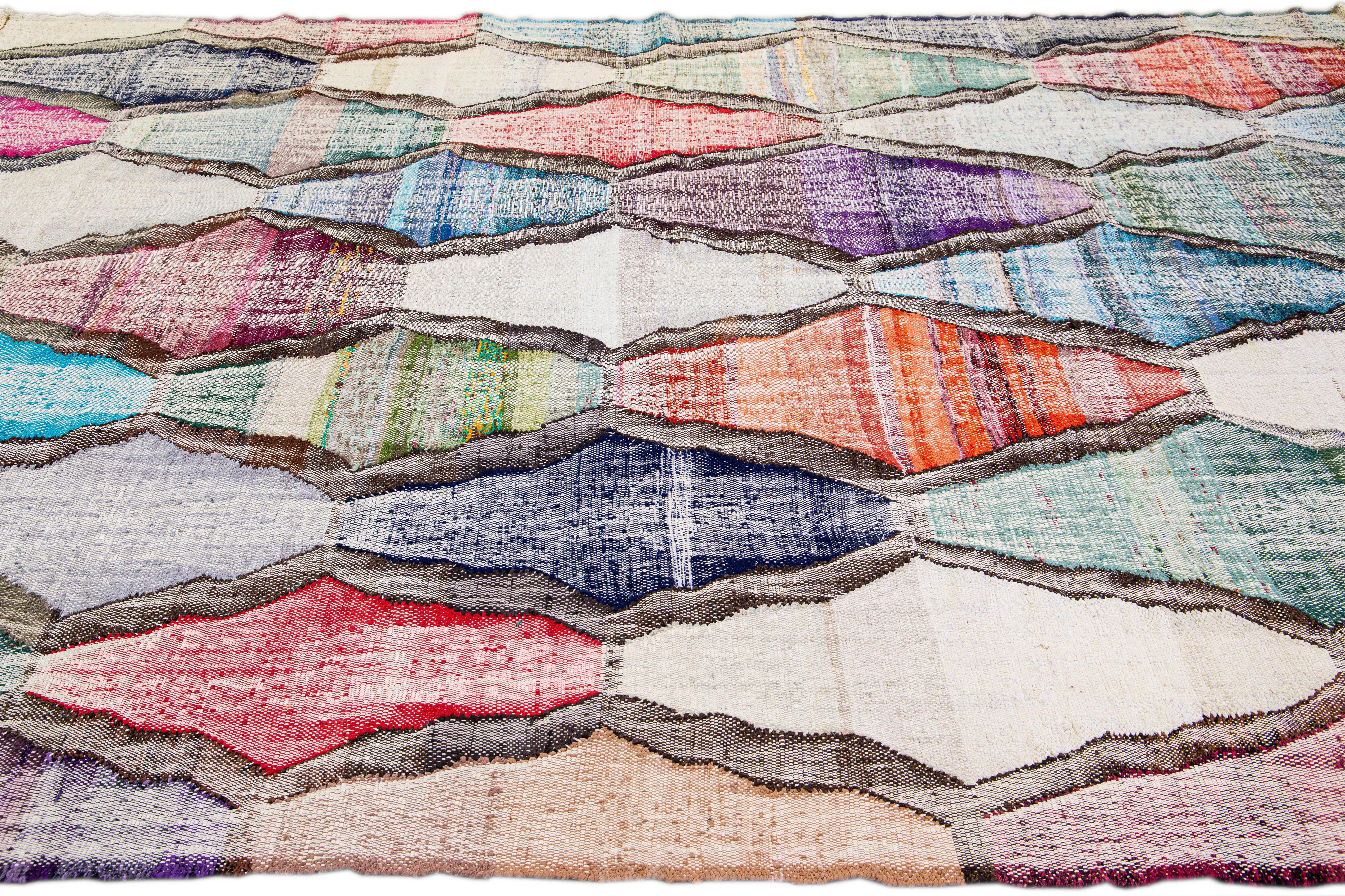 Alfombra de lana geométrica multicolor Kilim contemporánea hecha a mano en Nuevo estado para la venta en Norwalk, CT