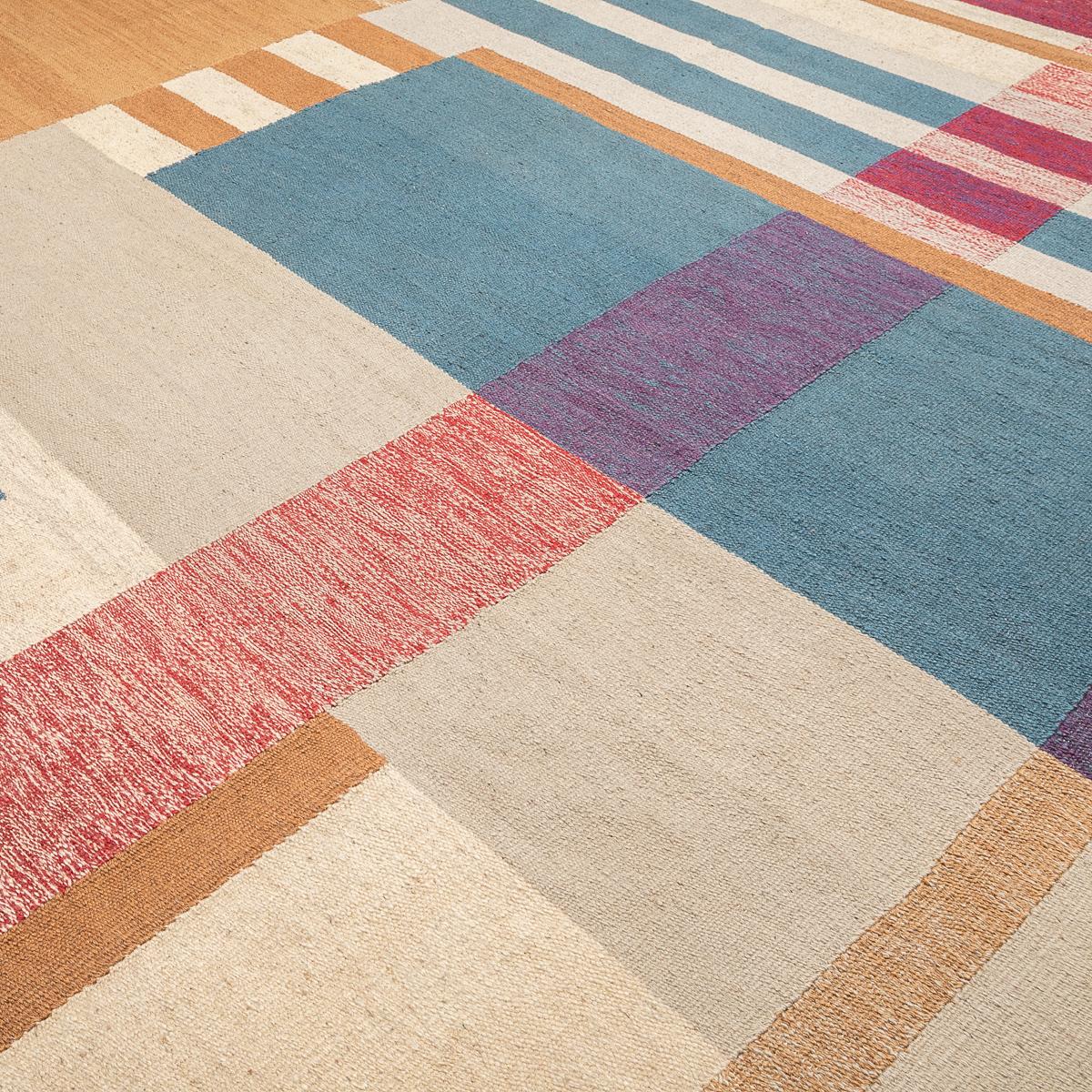 Wool Contemporary Kilim Handmade with an Original Design on Several Colors