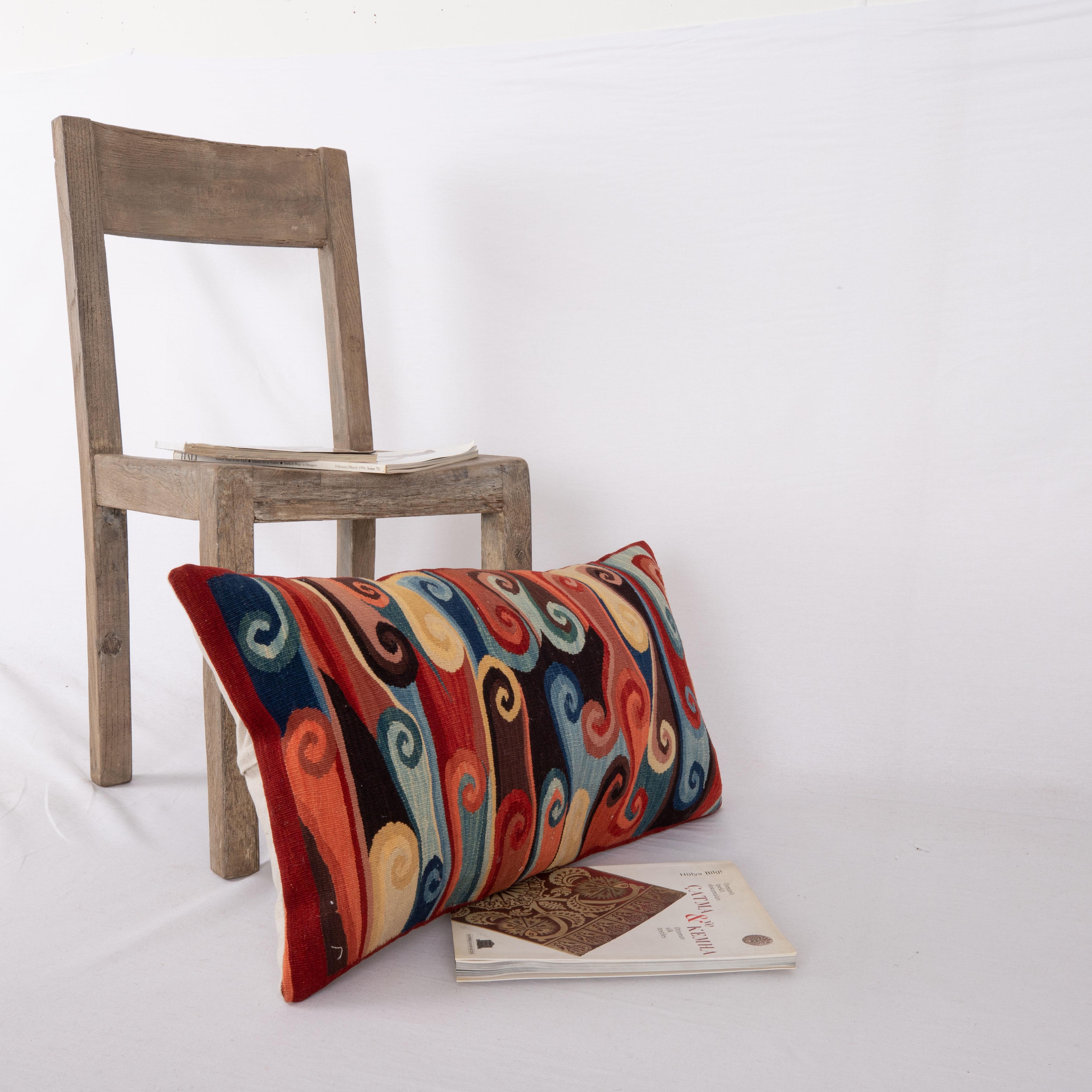 Wool Contemporary Kilim Pillow Cover with Natural Dyes