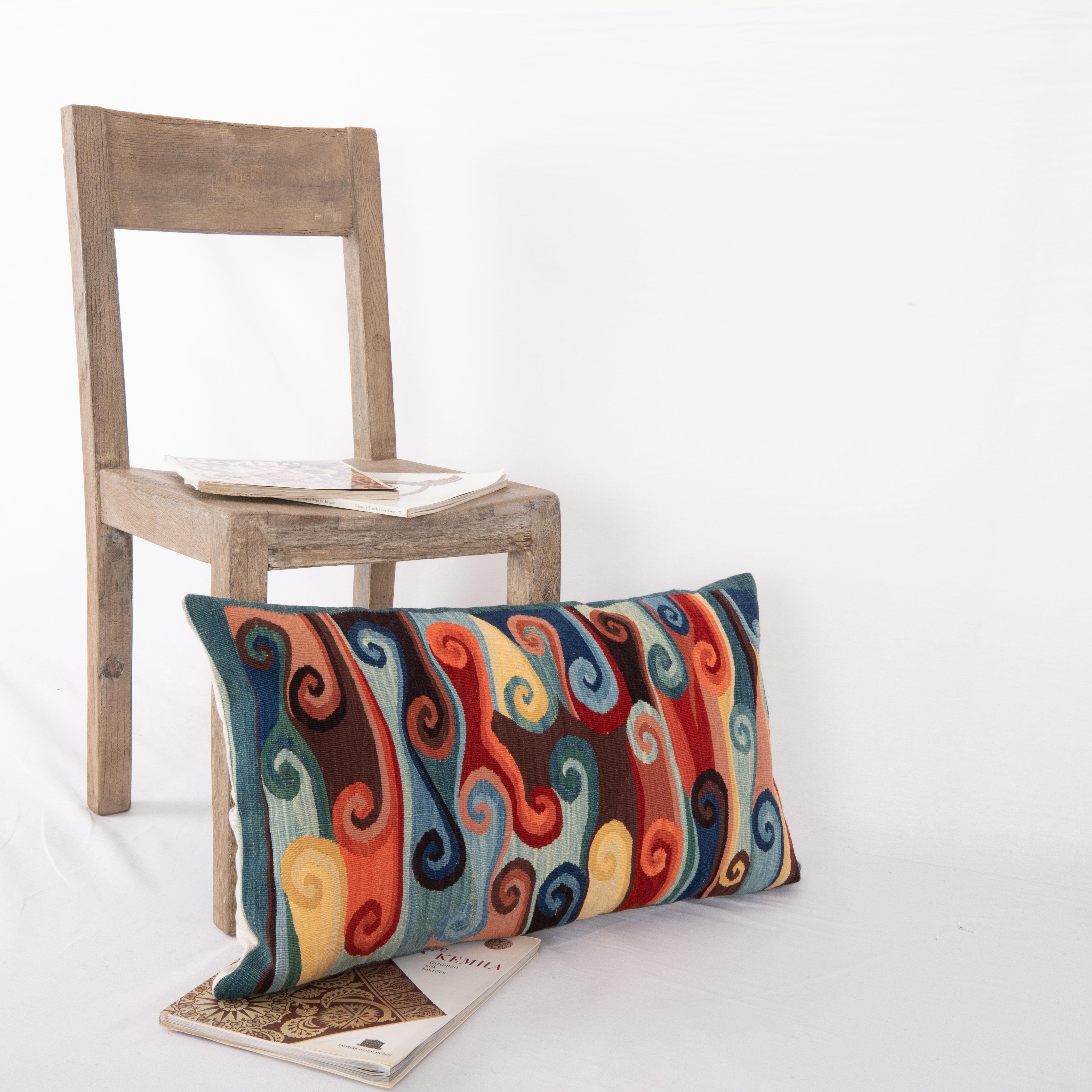 Wool Contemporary Kilim Pillow Cover with Natural Dyes