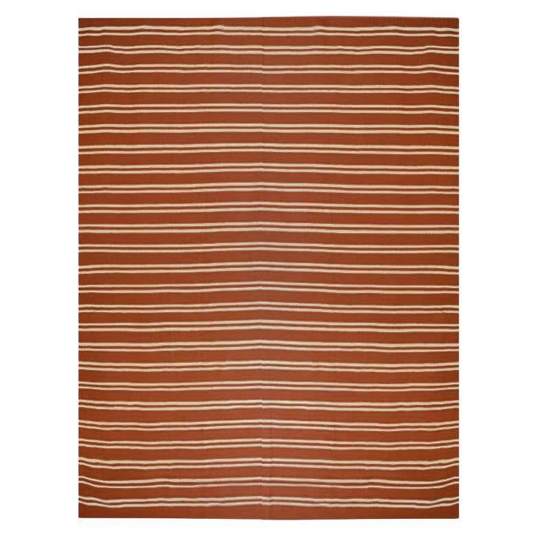 Contemporary, Handmade Flat-Weave Rug, Lines Design with Black and Red ...