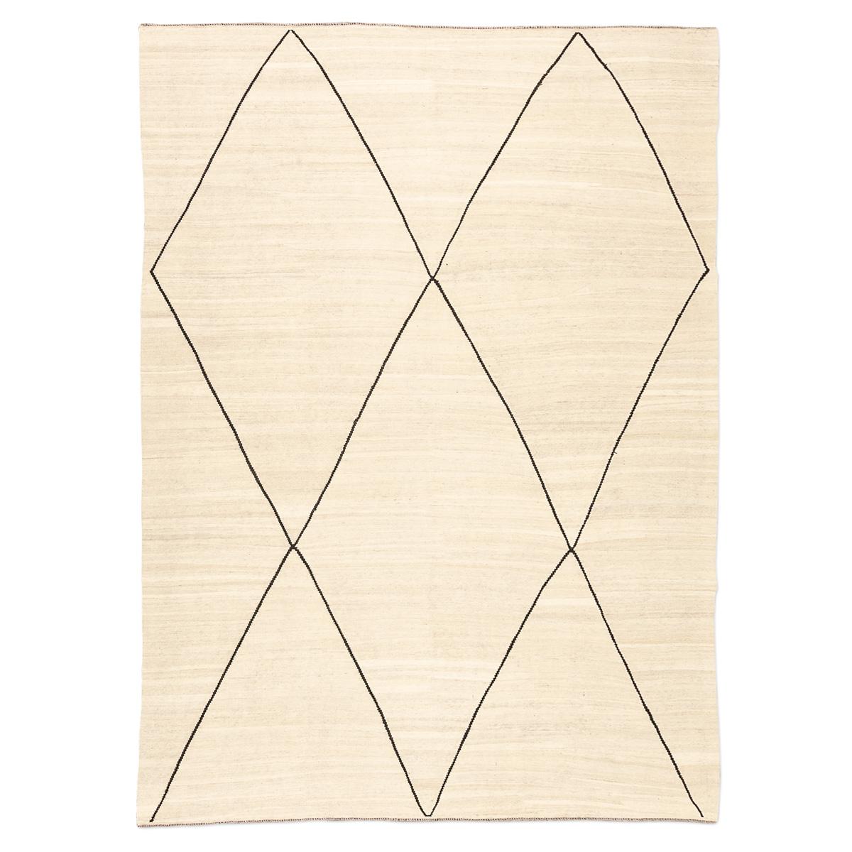Contemporary Kilim, Rhombus Berber Design with Beige and Black Colors