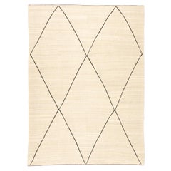 Contemporary Kilim, Rhombus Berber Design with Beige and Black Colors