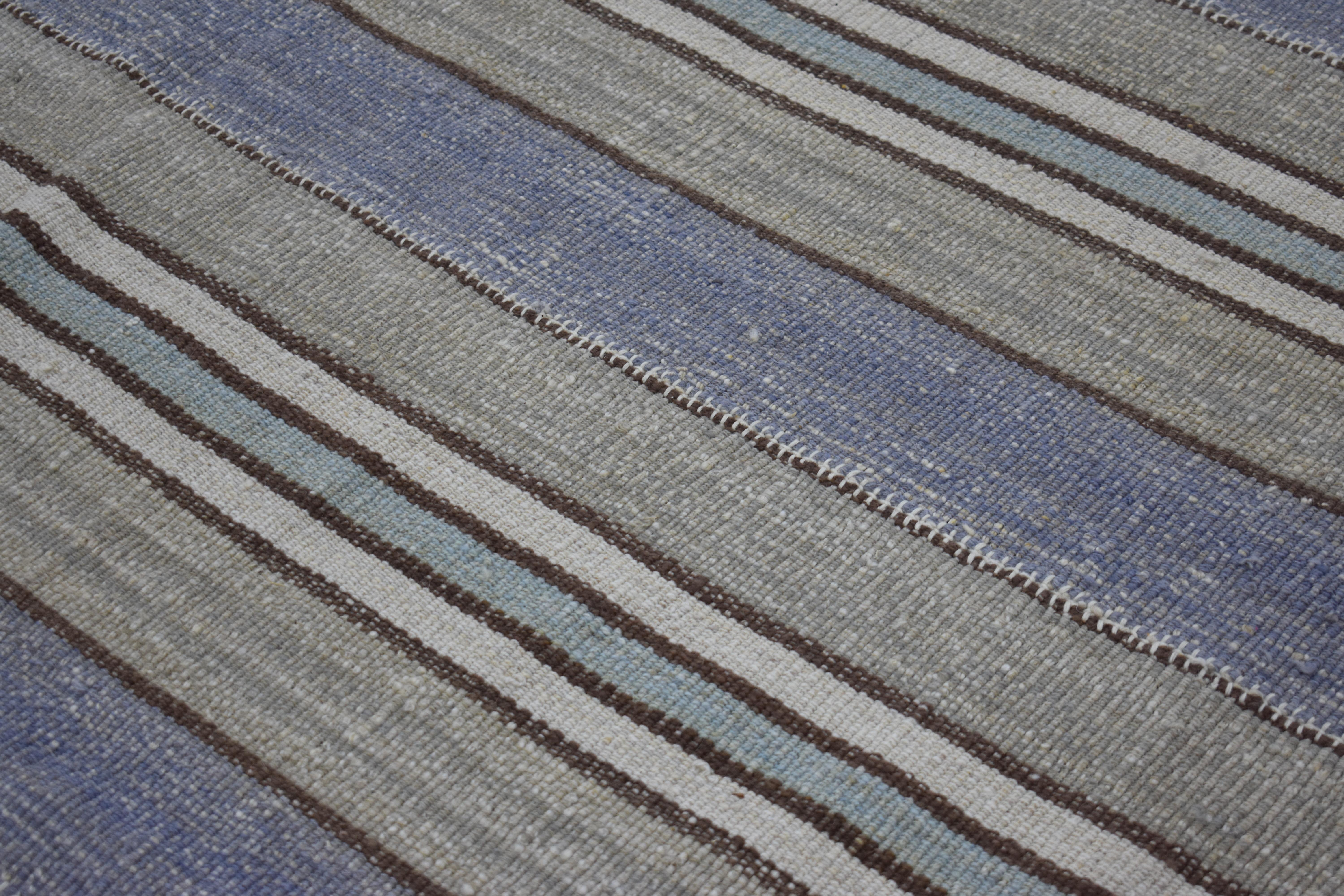 Hand-Woven Contemporary Kilim Rug from Turkey with Blue and Gray Stripes For Sale