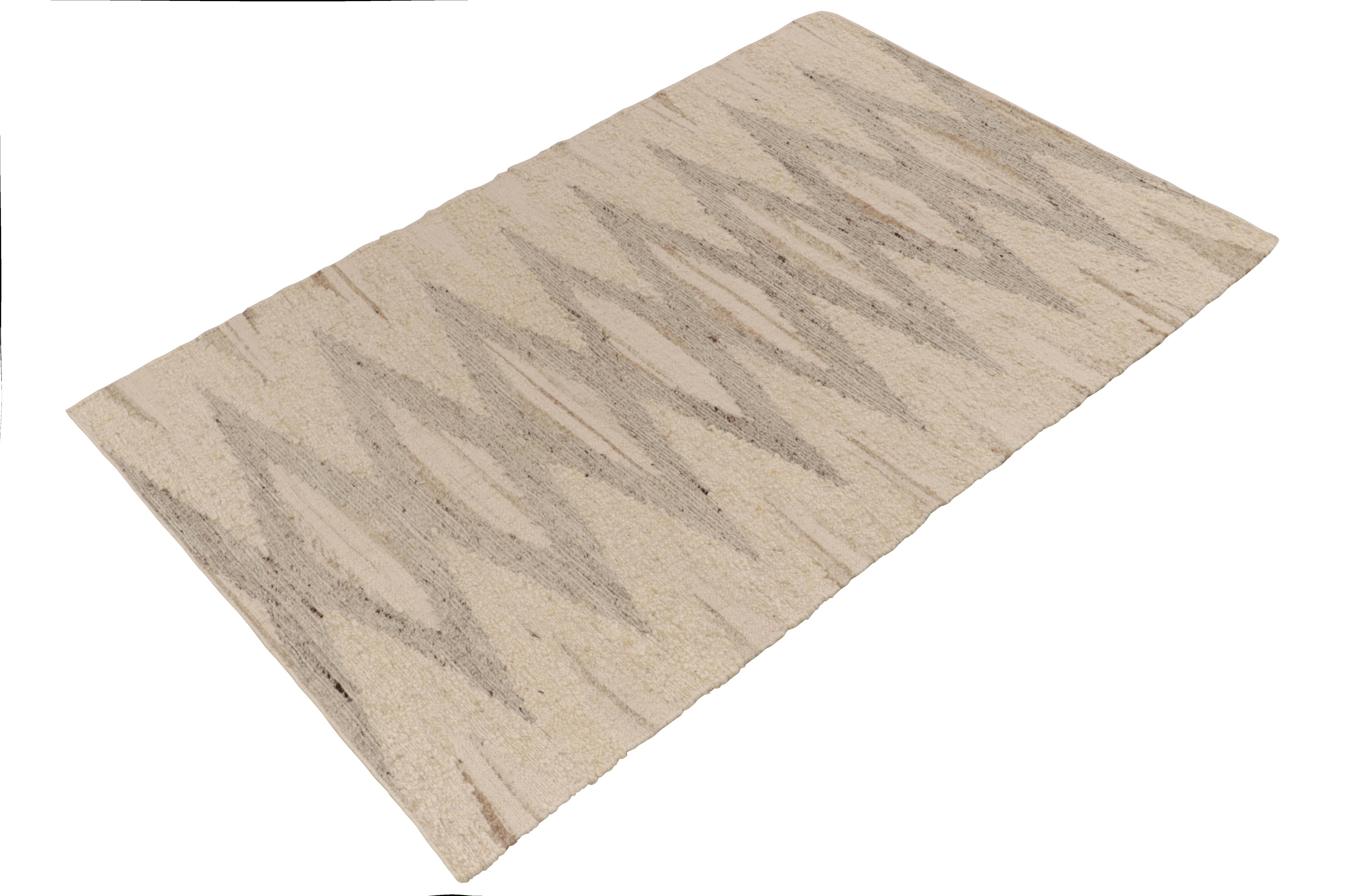 Modern Rug & Kilim's Contemporary Kilim Rug in Beige-Brown, Grey Geometric Pattern For Sale