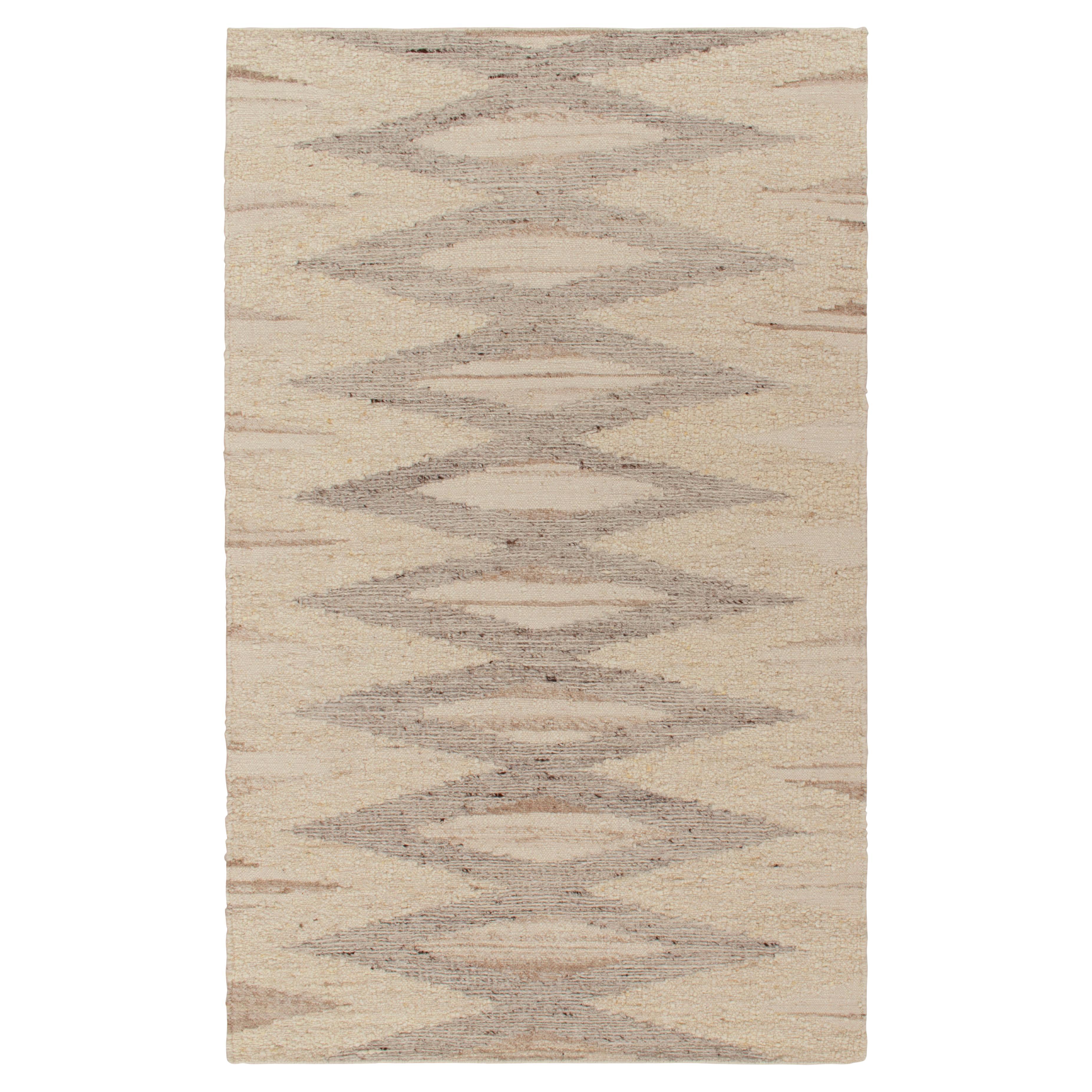 Zeitgenössischer Teppich und Kelim-Teppich in Beige-Braun, Grau mit geometrischem Muster
