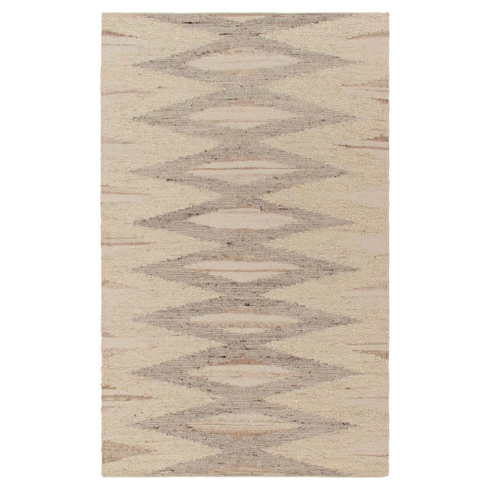 Rug and Kilim’s Contemporary Rug in Beige with Grey and Purple Floral ...