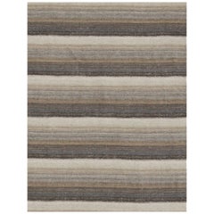 Contemporary Kilim Rug in Ivory with Brown, Gray, and Beige Stripes
