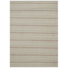 Contemporary Kilim Rug in Ivory with Gray and Brown Stripes
