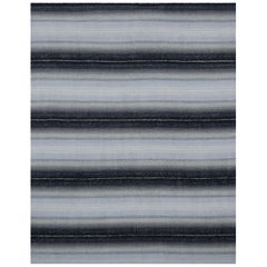 Contemporary Kilim Rug with Beige Field and a Mix of Black and Gray Stripes