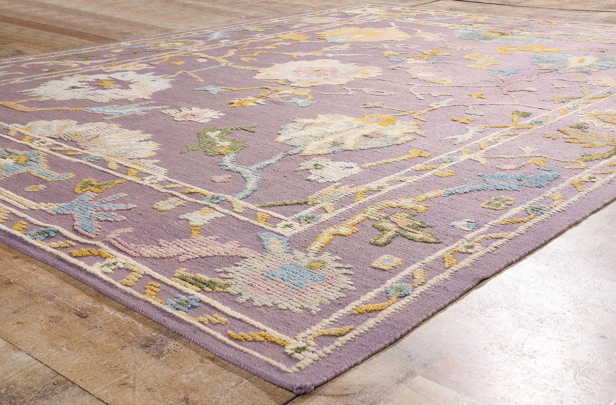 The Lavender Court: Modern Oushak Rug of Blooming Prestige & Sculptural Elegance For Sale 5
