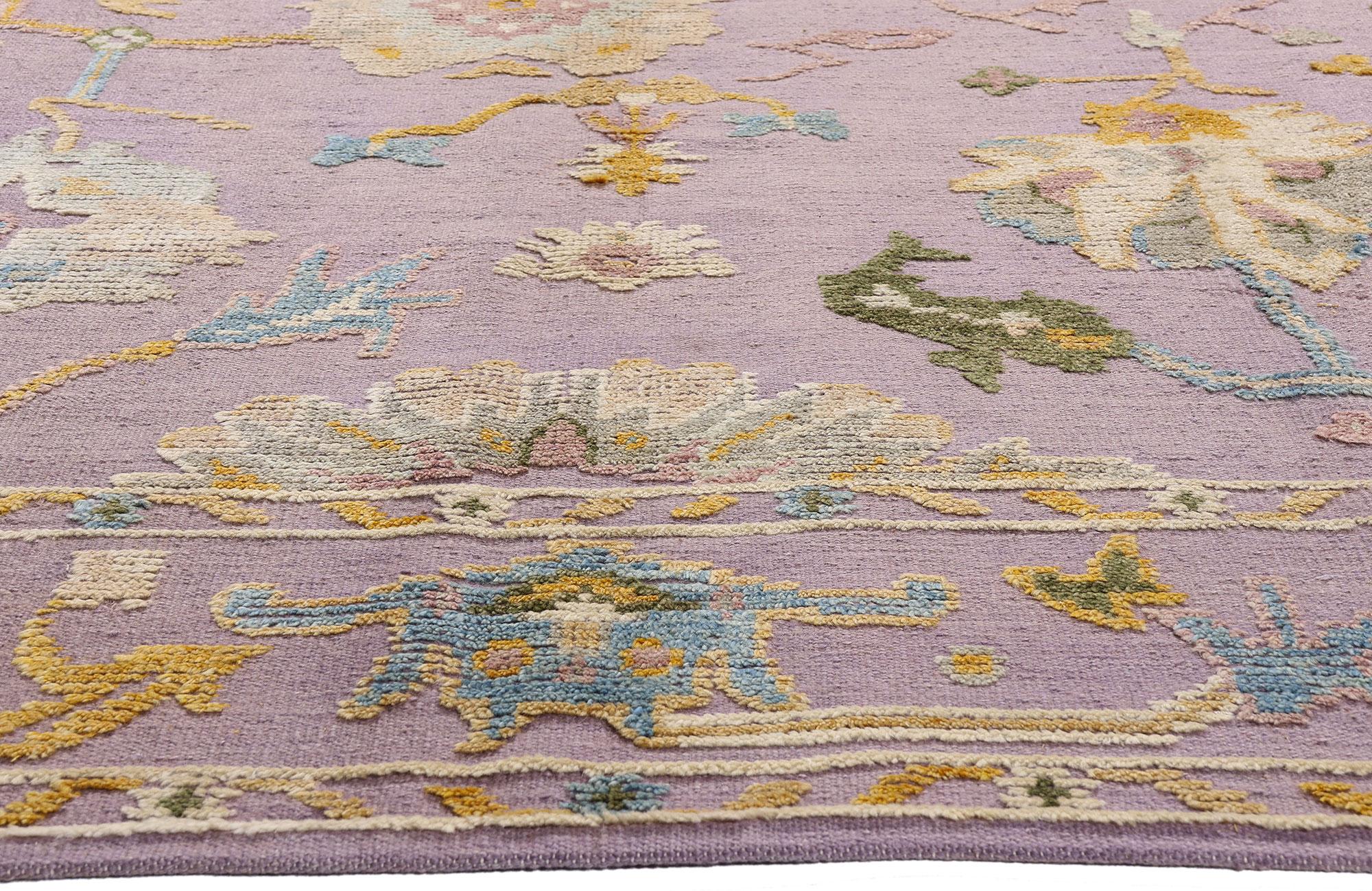 The Lavender Court: Modern Oushak Rug of Blooming Prestige & Sculptural Elegance For Sale 9