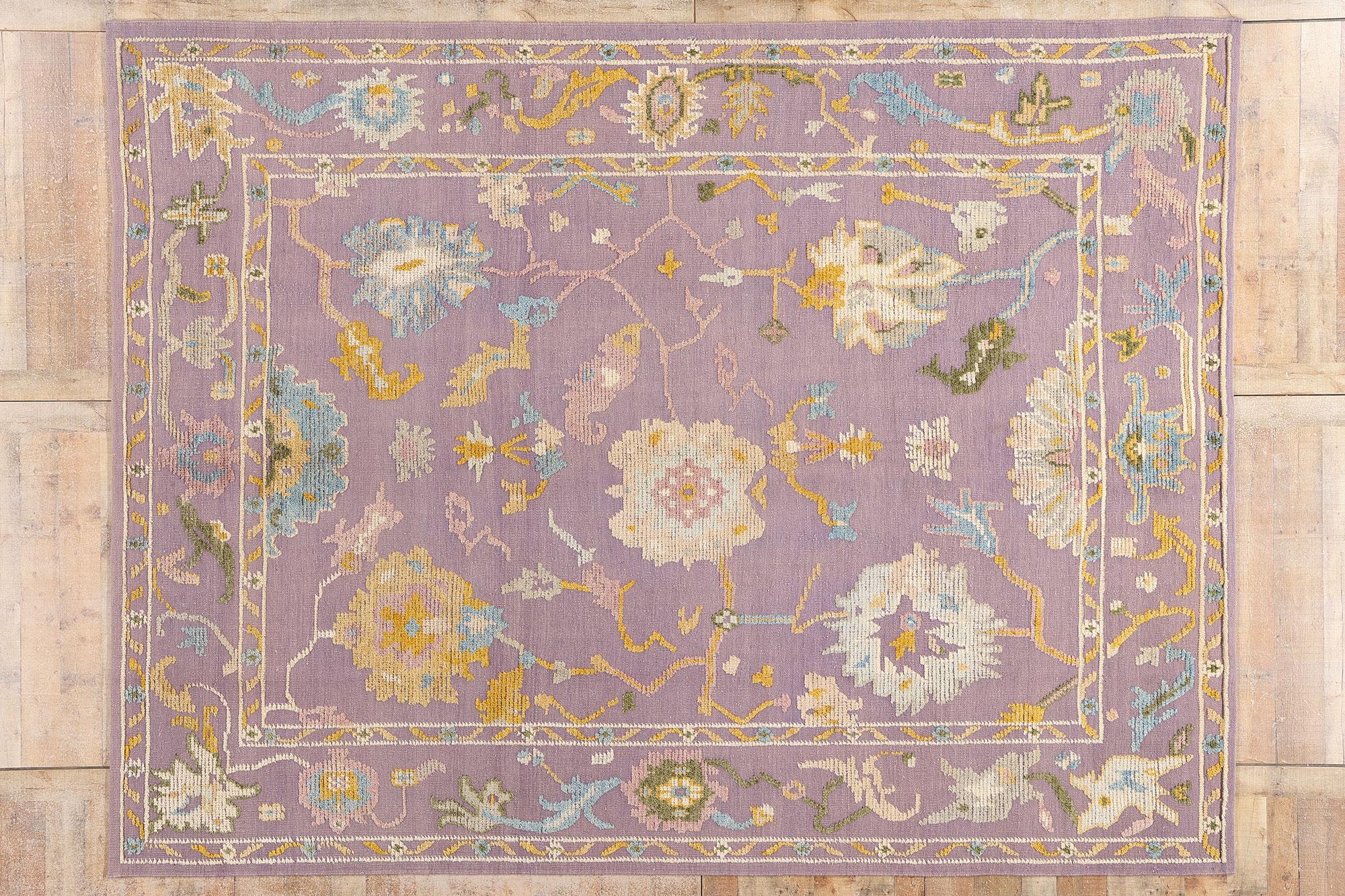 The Lavender Court: Modern Oushak Rug of Blooming Prestige & Sculptural Elegance For Sale 10
