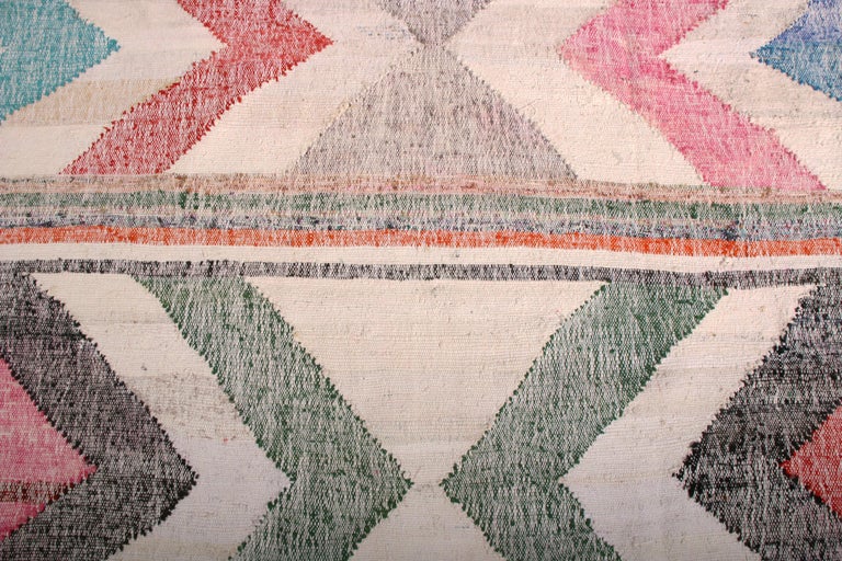 Rug & Kilim's Contemporary Kilim Wool Beige Pink Chevron Arrow Pattern For Sale 1
