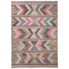 Rug & Kilim's Contemporary Kilim Wool Beige Pink Chevron Arrow Pattern